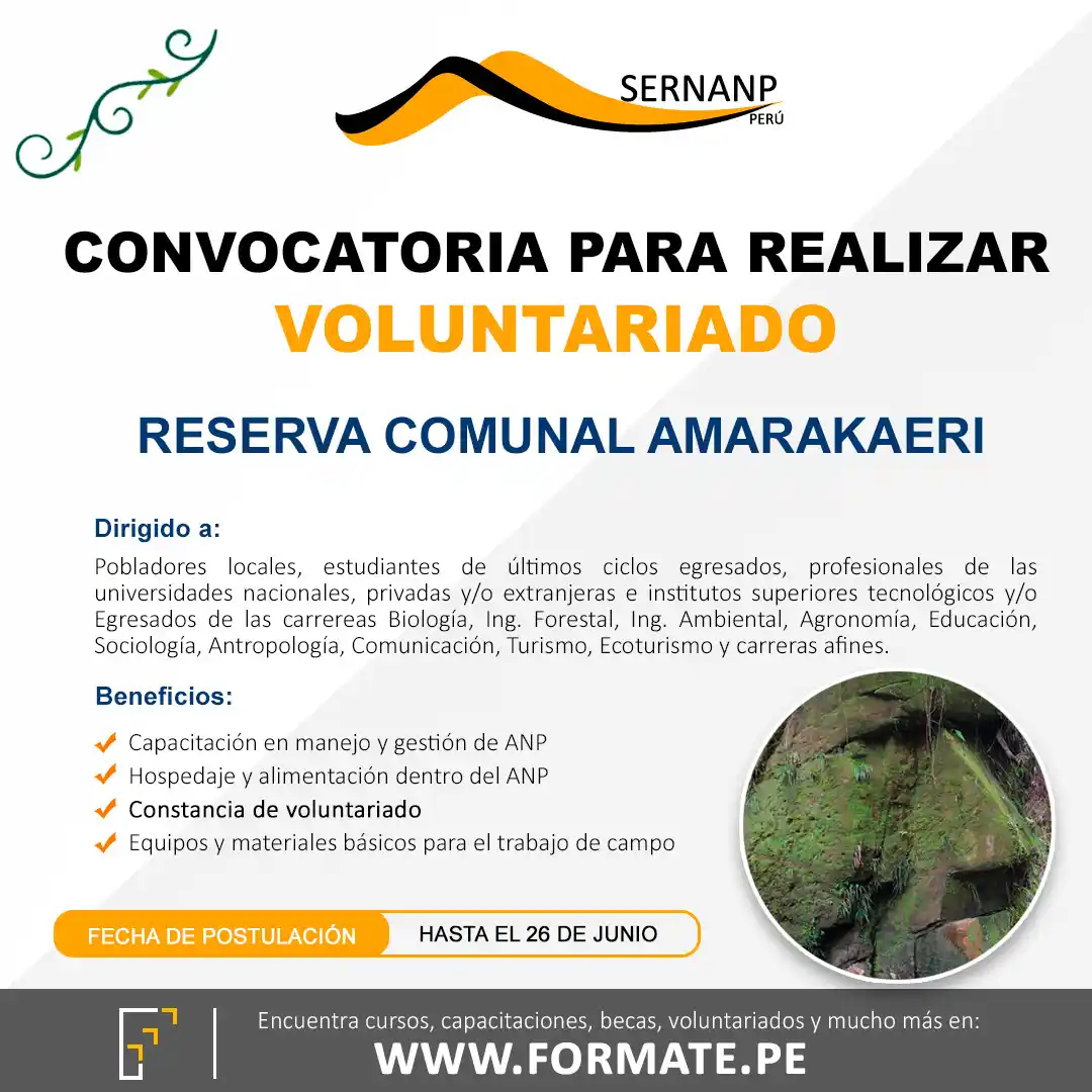 Image from Convocatorias Comunicaciones: Empleos - Prácticas - Capacitaciones: 📢 Convocatoria SERNANP para el Programa de Guardaparques Voluntarios ...