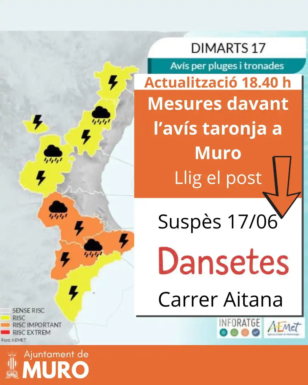 Image from Ajuntament de Muro: 🟧 Degut el canvi d'oratge s'anuncia la suspension de les Dansetes al ...