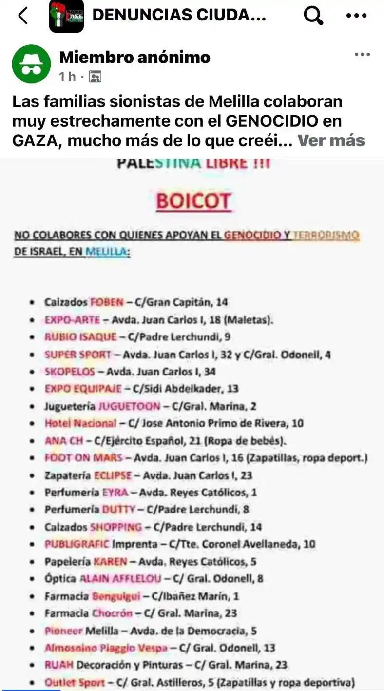 Image from Comunidades Plus Canal de noticias: EN MELILLA, ESPAÑA, LLAMAN AL BOICOT DE LOS COMERCIOS JUDIOS. Igual, p...