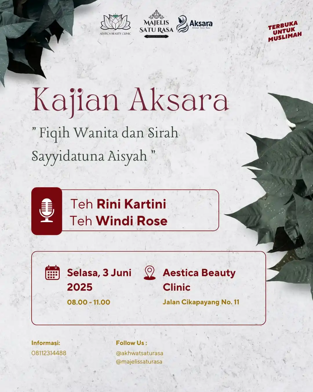 Image from MAJELIS SATU RASA | HANDY BONNY: ❗️❗️Kajian Akhwat Satu Rasa ( AKSARA )‼️ Insya Allah Kajian ini akan...