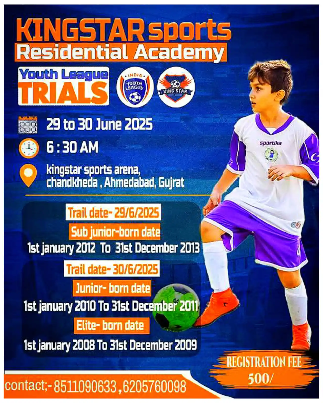 Image from Football Trials India ⚽🇮🇳: 🎥 King Star Sports Academy Youth League Trials 2025 ⚽🏆 📆 DATE... 2...