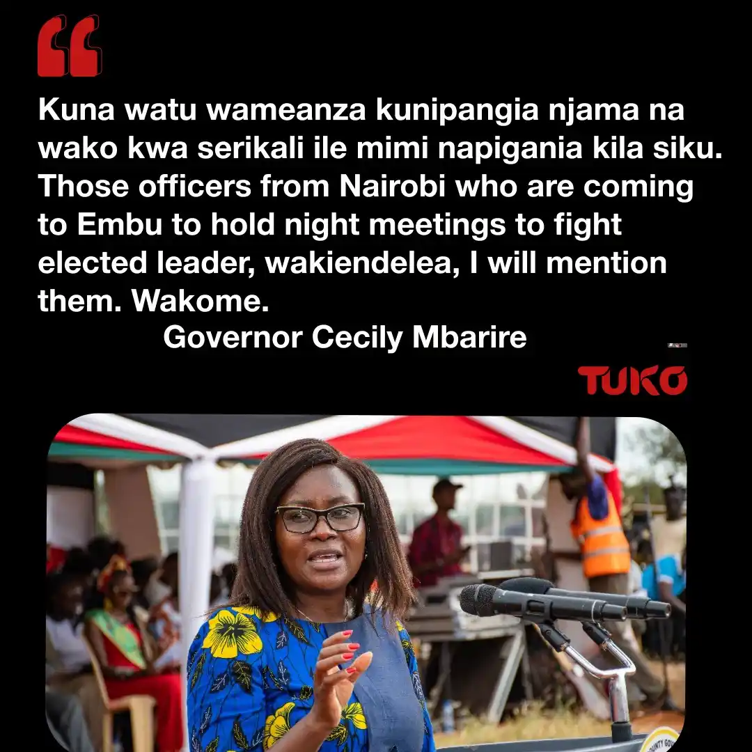 Image from TUKO News Daily: 🤔 “Musiniletee,” Embu Governor Cecily Mbarire tells those opposing he...
