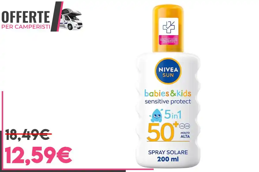 Image from OFFERTE per CAMPERISTI: *NIVEA SUN Crema Solare Spray Kids Sensitive Protect & Play FP 50+ 200...