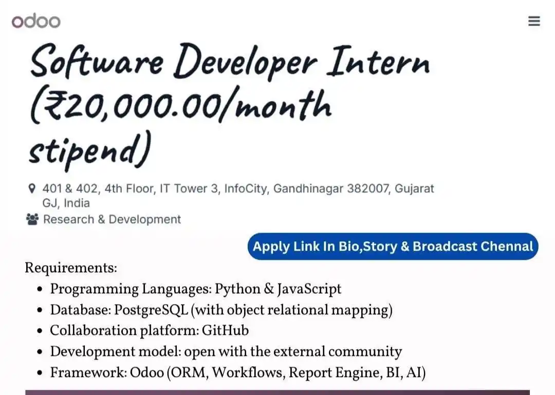 Image from W3hiring: 🔔 Oddo Started Hiring Interns  Role: | Software Developer Intern ----...