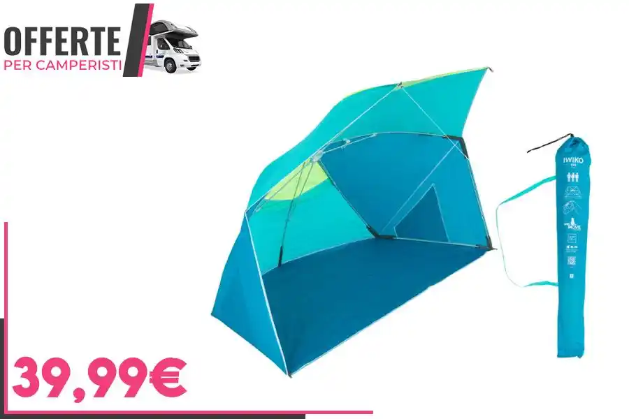 Image from OFFERTE per CAMPERISTI: *Parasole IWIKO 180 UPF50+ giallo-blu* _Soluzione pratica e veloce pe...