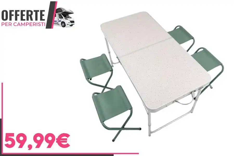 Image from OFFERTE per CAMPERISTI: *QUECHUA Tavolo pieghevole campeggio con 4 sgabelli, da 4 a 6 posti*  ...
