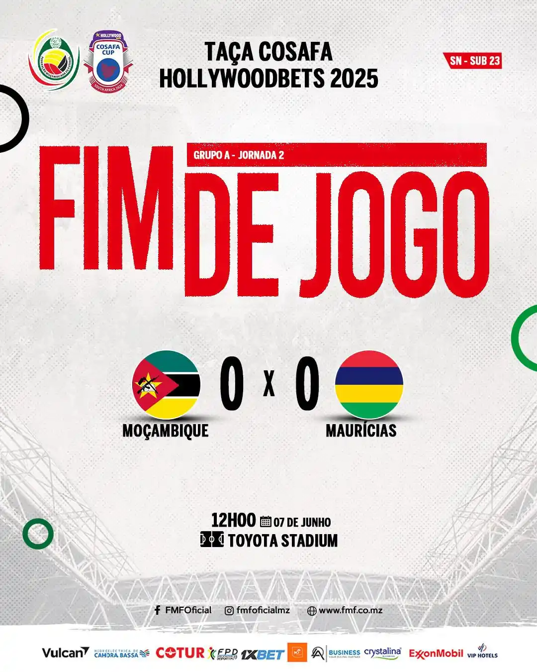Image from FEDERAÇÃO MOÇAMBICANA DE FUTEBOL (Oficial) : RESULTADO FINAL  𝐓𝐀𝐂̧𝐀 𝐂𝐎𝐒𝐀𝐅𝐀 𝐇𝐎𝐋𝐋𝐘𝐖𝐎𝐎𝐃𝐁𝐄𝐓𝐒 2️⃣...