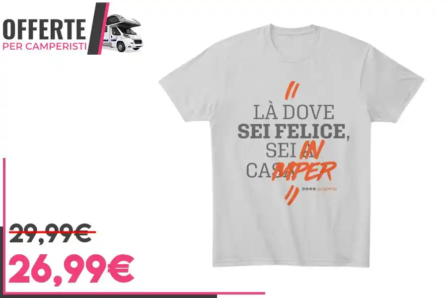 Image from OFFERTE per CAMPERISTI: *T-SHIRT Graffito SEI FELICE - Mechandising ufficiale 5 in Camper* _T...