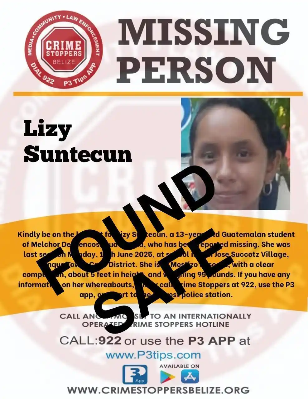 Image from News 5 Live Belize: The Belize Police Department has informed the media that Lissy Suntecu...