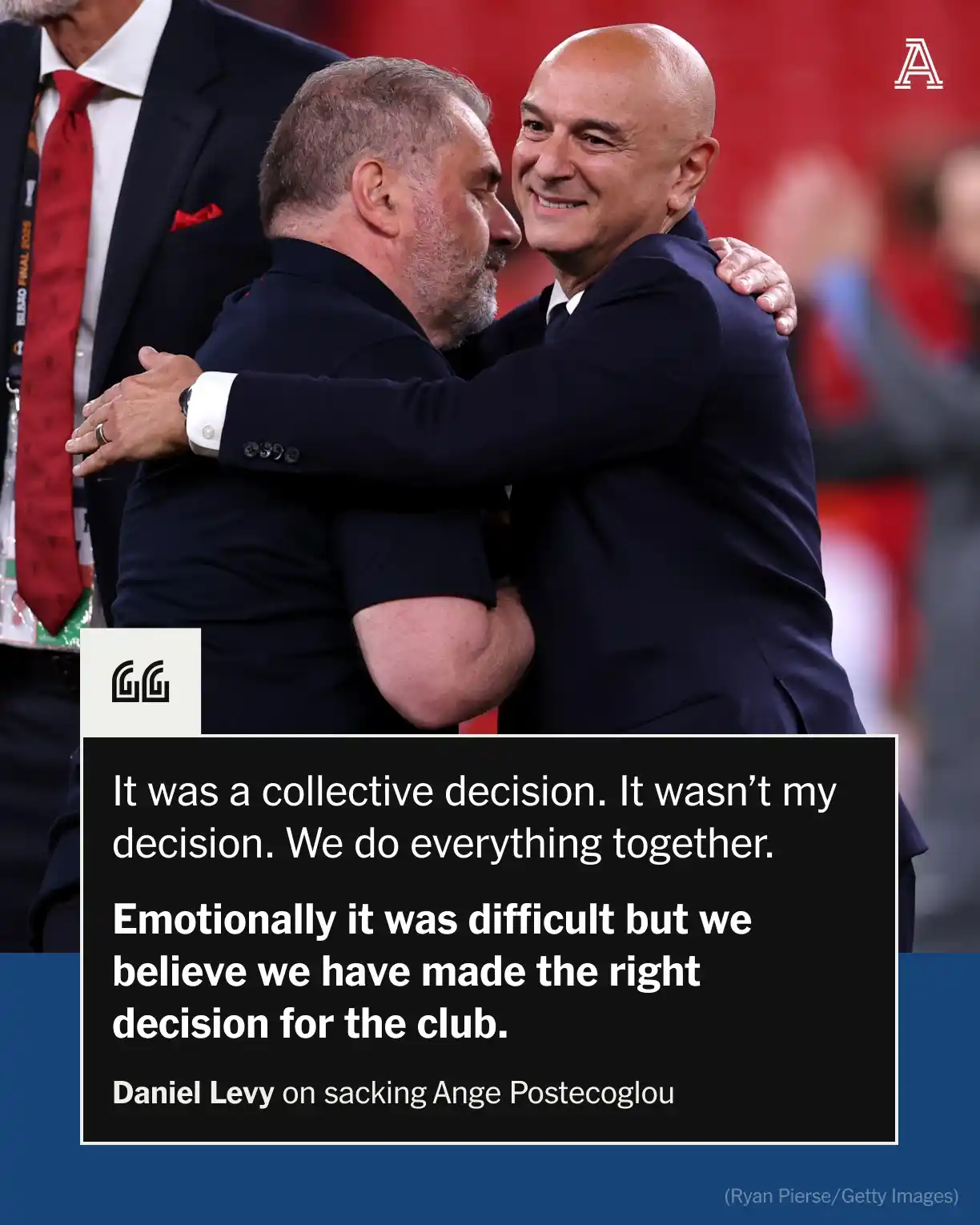 Image from The Athletic | Premier League: Tottenham Hotspur chairman Daniel Levy has described the decision to s...