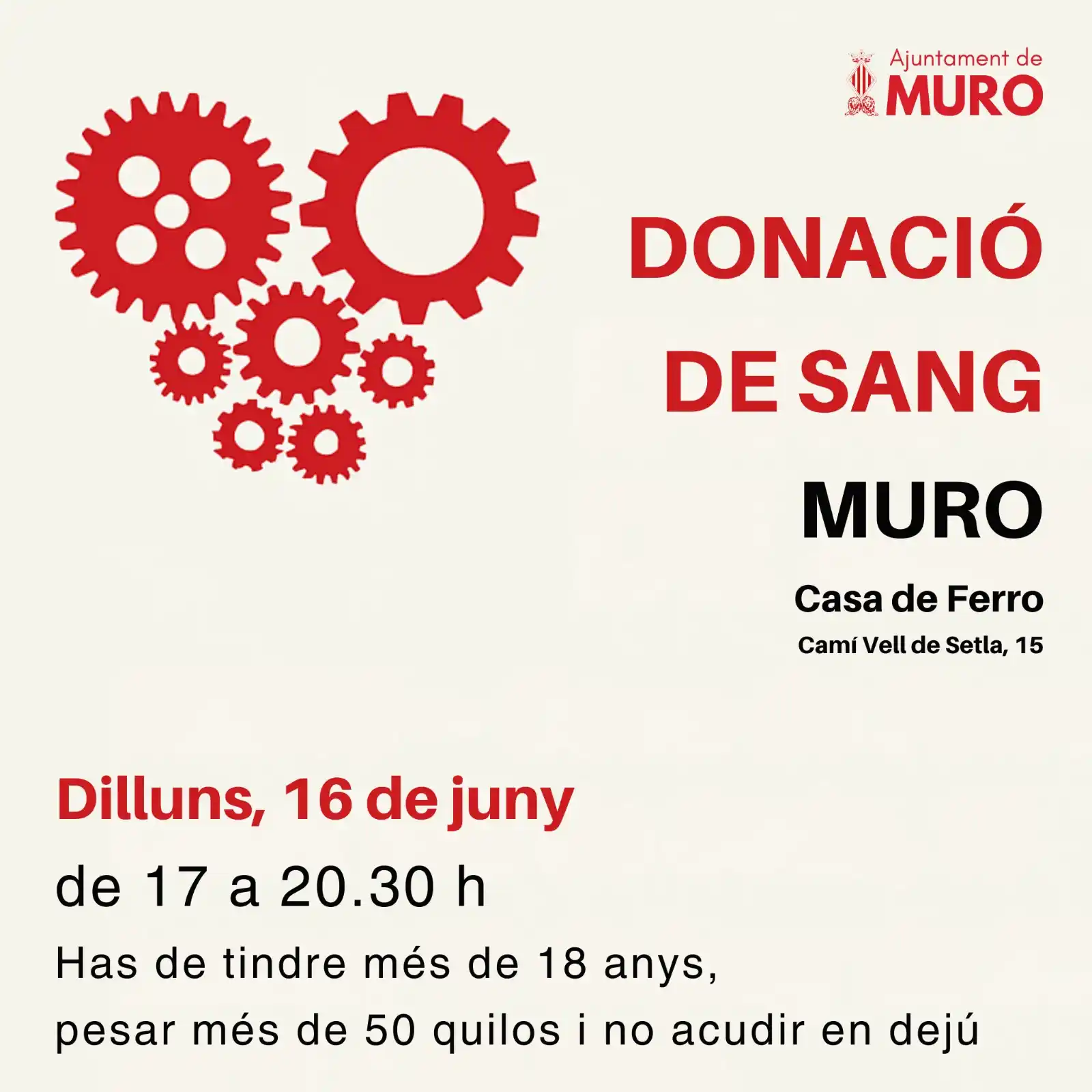 Image from Ajuntament de Muro: UNEIX-TE A LA FÀBRICA DE LA VIDA! 🏭❤️ DONACIÓ DE SANG 🩸 📍 MURO – ...