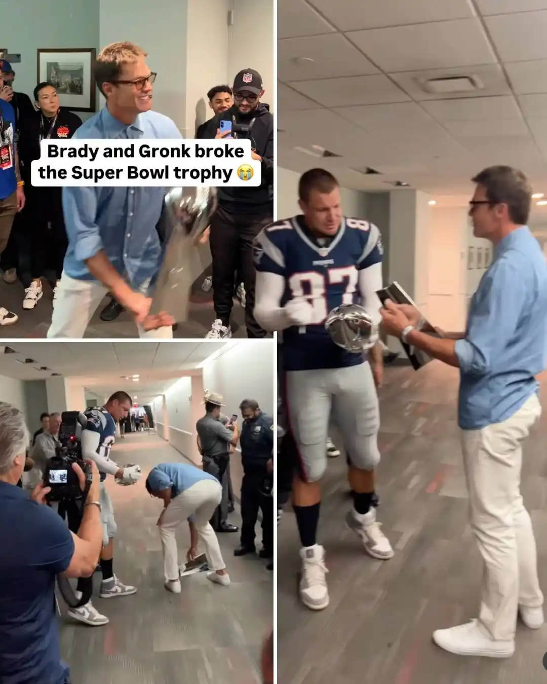Image from Claro Sports: ¡UPS! ROMPIERON EL TROFEO💥🏆😅  Tom Brady y Rob Gronkowski recrearon ...