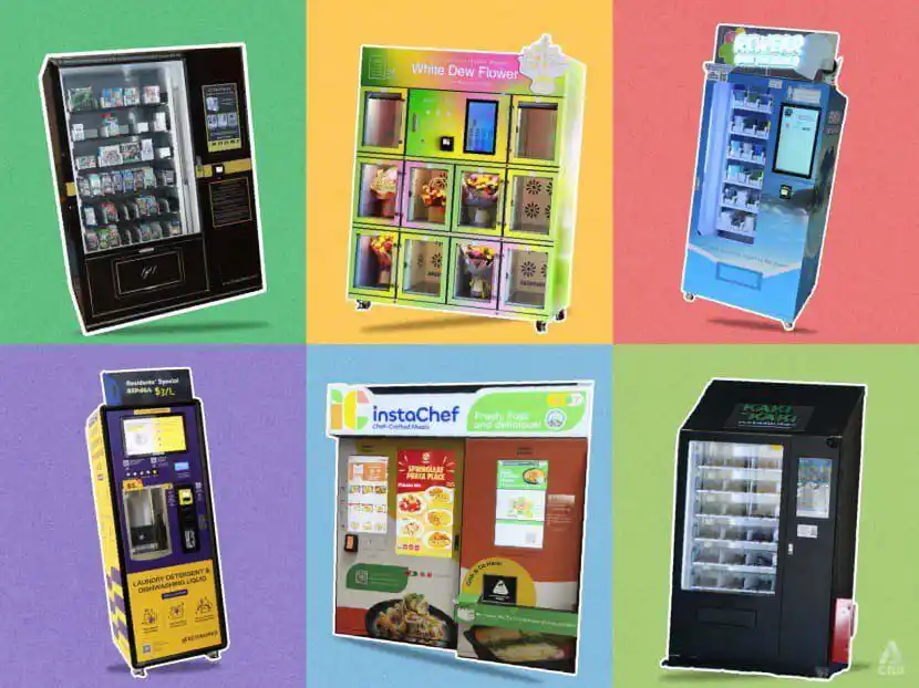 Image from CNA: Vending machines are now selling everything from durians to flowers an...