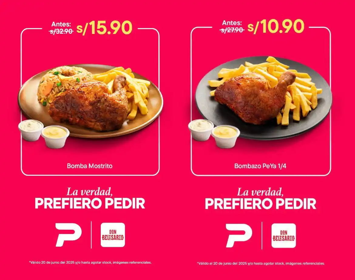 Image from PedidosYa Perú: *BOMBAS DE ALMUERZO CON DON BELISARIO*🍗🔥 ¡1/4 de pollo o Mostrito a ...