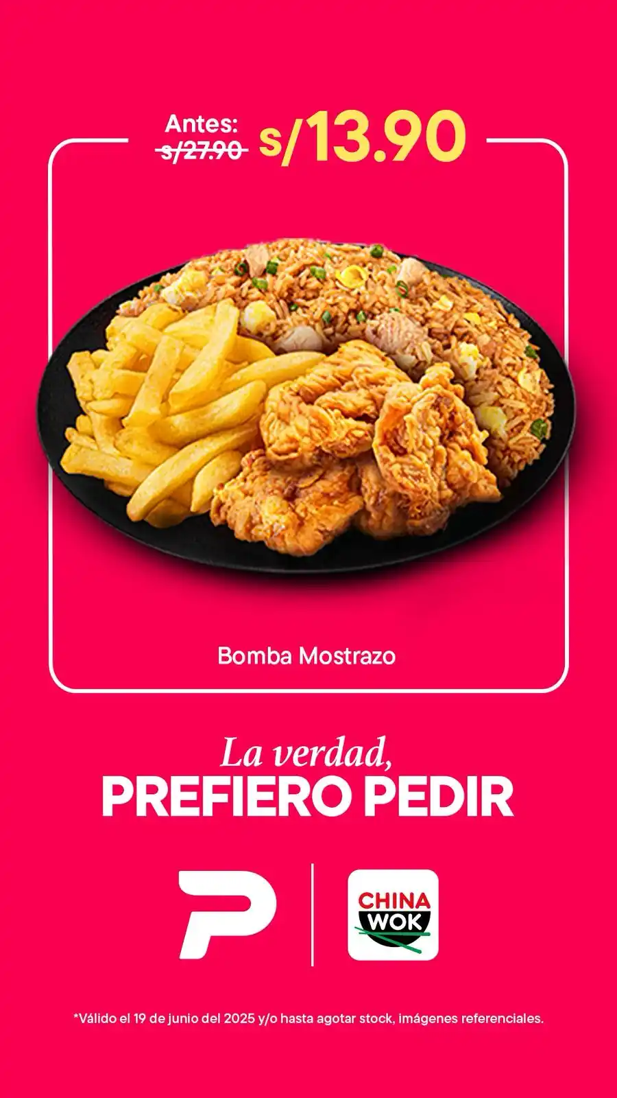 Image from PedidosYa Perú: *🔥 ¡Bombazo para hoy!* Nada como un *Mostrito* de Chinawok a *S/13,90...