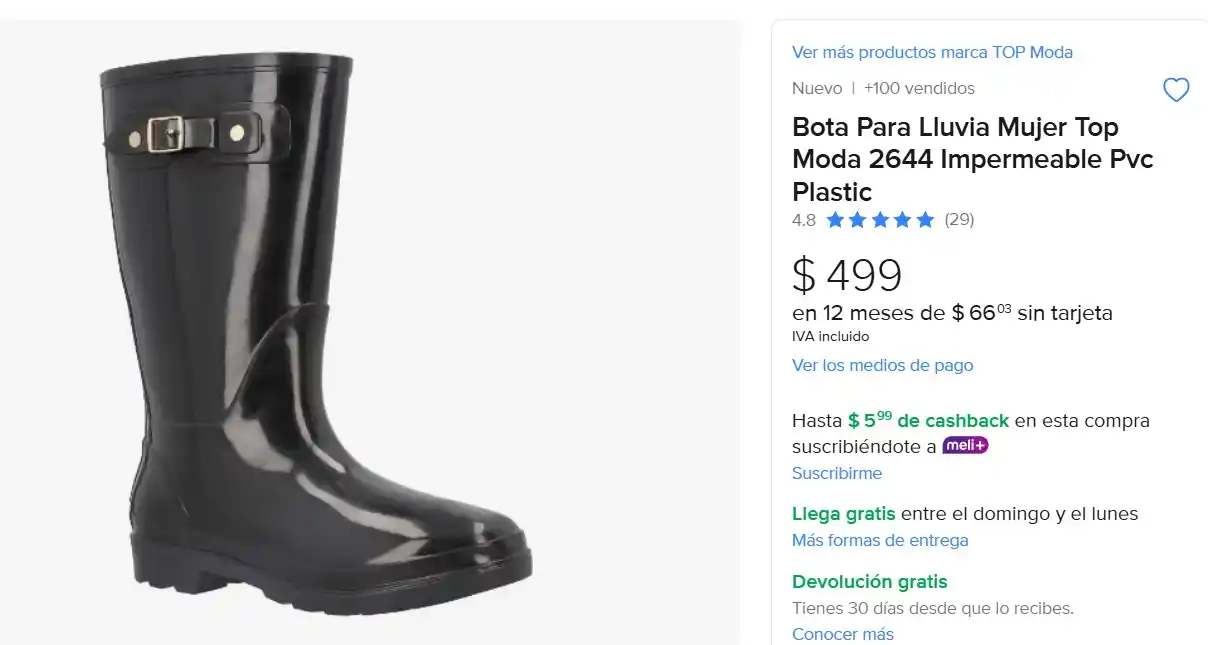 Image from Ofertas Mercado Libre: Bota Para Lluvia Mujer Top Moda 2644 Impermeable Pvc Plastic. *Tallas ...