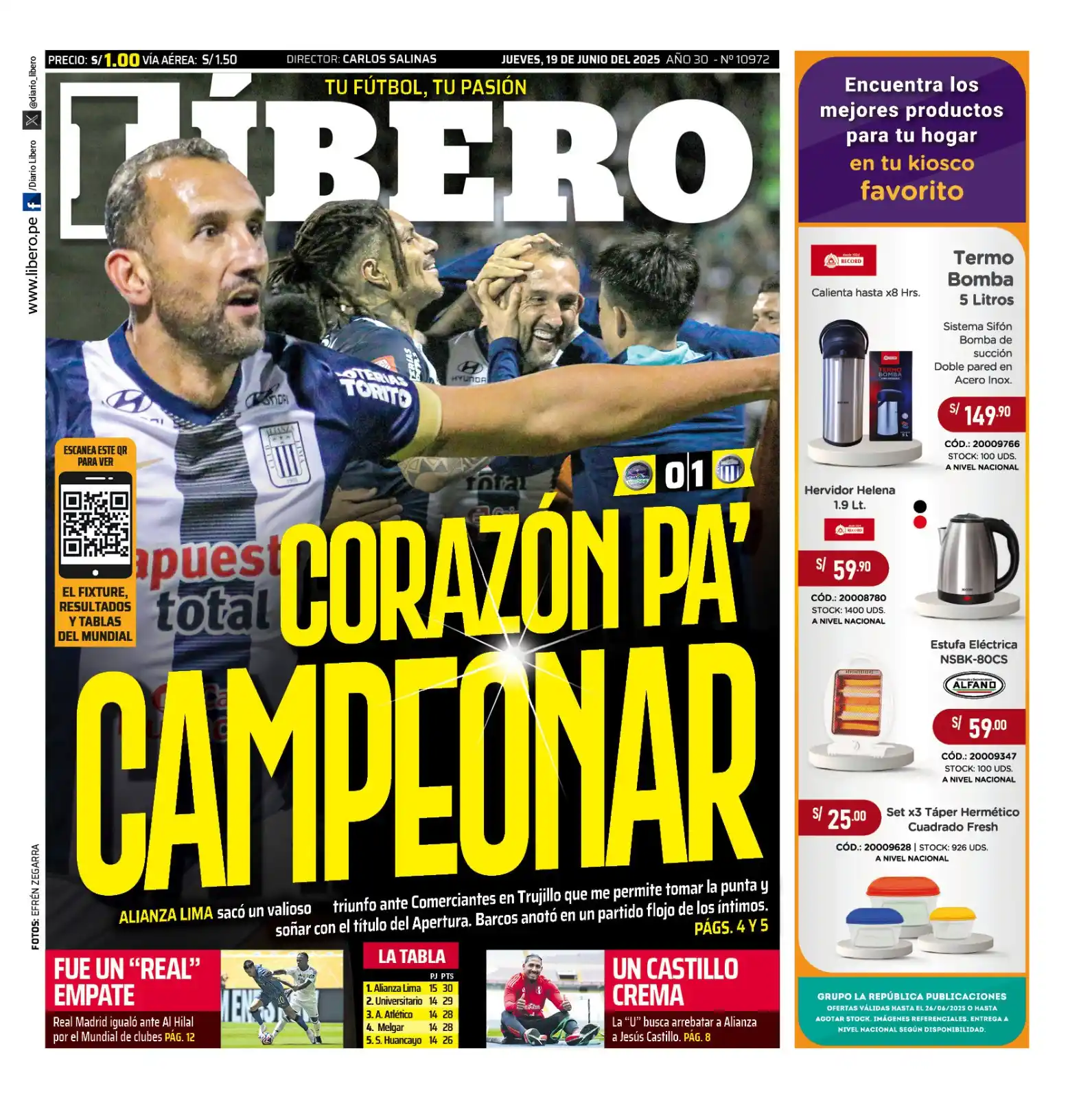 Image from Líbero: Buenos días, la portada de hoy: 📰 ℂ𝕆ℝ𝔸ℤ𝕆́ℕ ℙ𝔸❜ ℂ𝔸𝕄ℙ𝔼𝕆ℕ𝔸ℝ: Al...