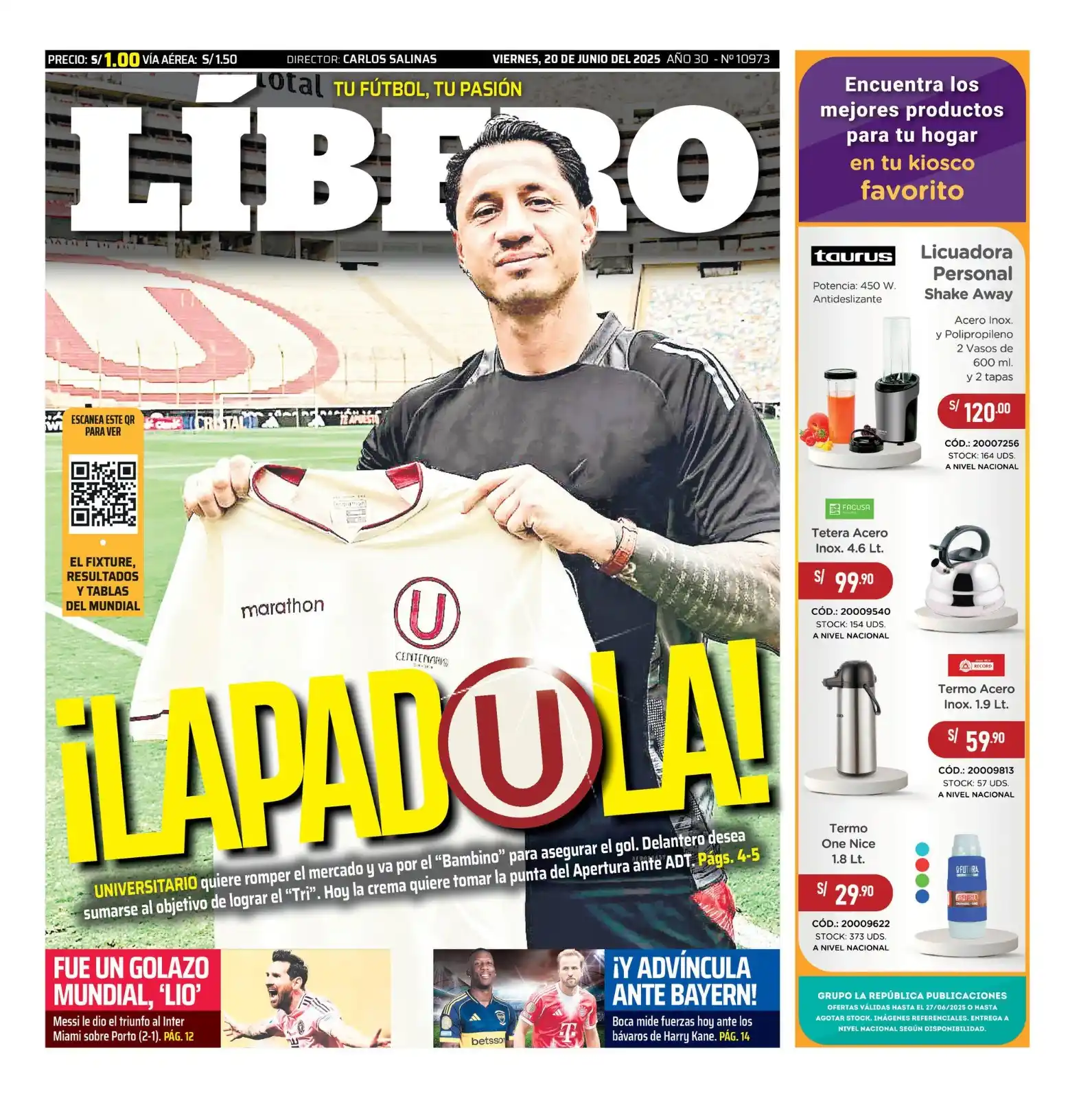 Image from Líbero: Buenos días, la portada de hoy: 📰 ¡LAPAD🅤LA! Universitario quiere ro...