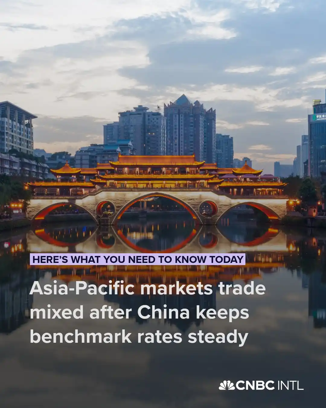 Image from CNBC International: *China keeps rates* Asia-Pacific markets rose Friday. China’s CSI 300 ...