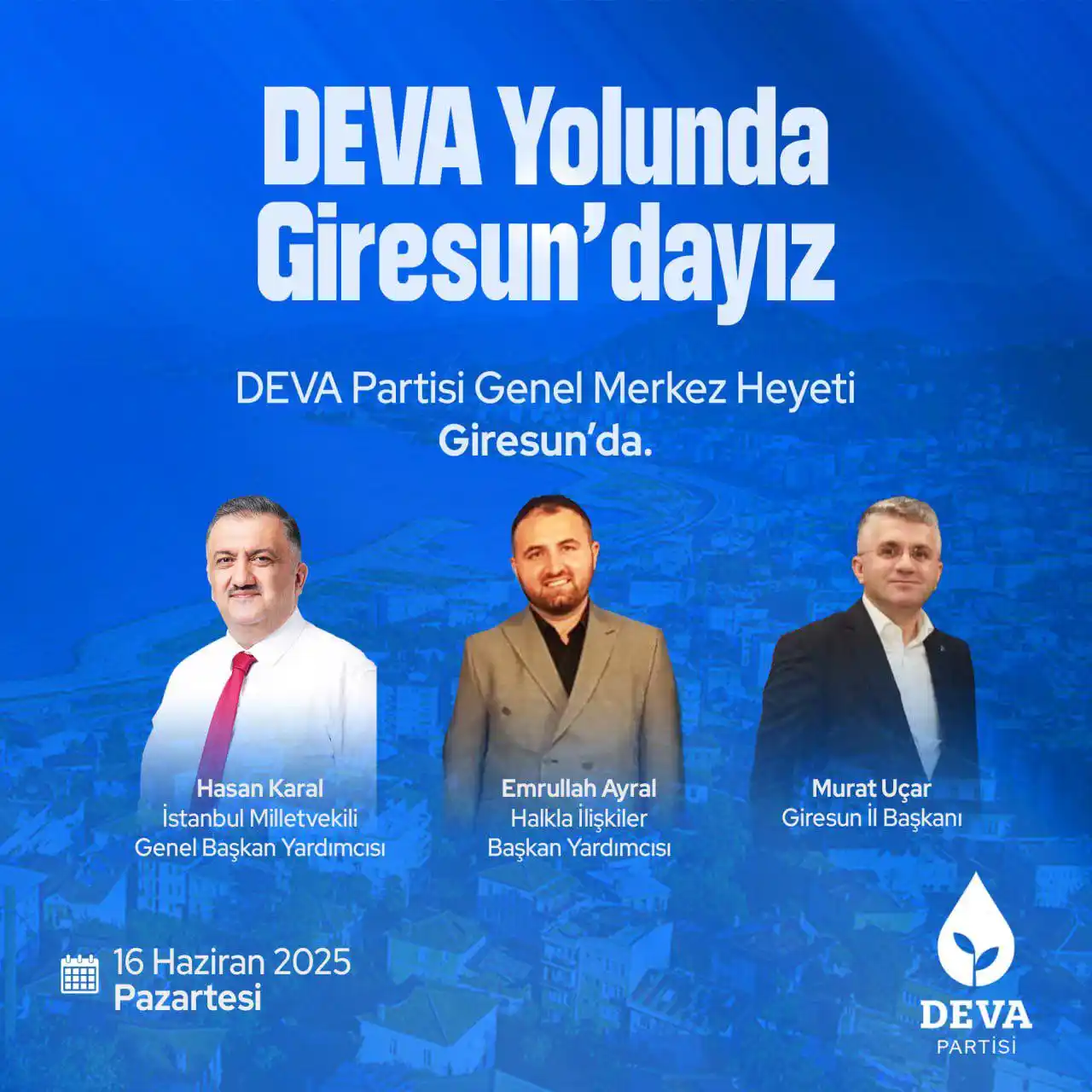 Image from DEVA Partisi: DEVA Yolunda Giresun'dayız. Genel Merkez Heyetimiz, 16 Haziran Pazart...