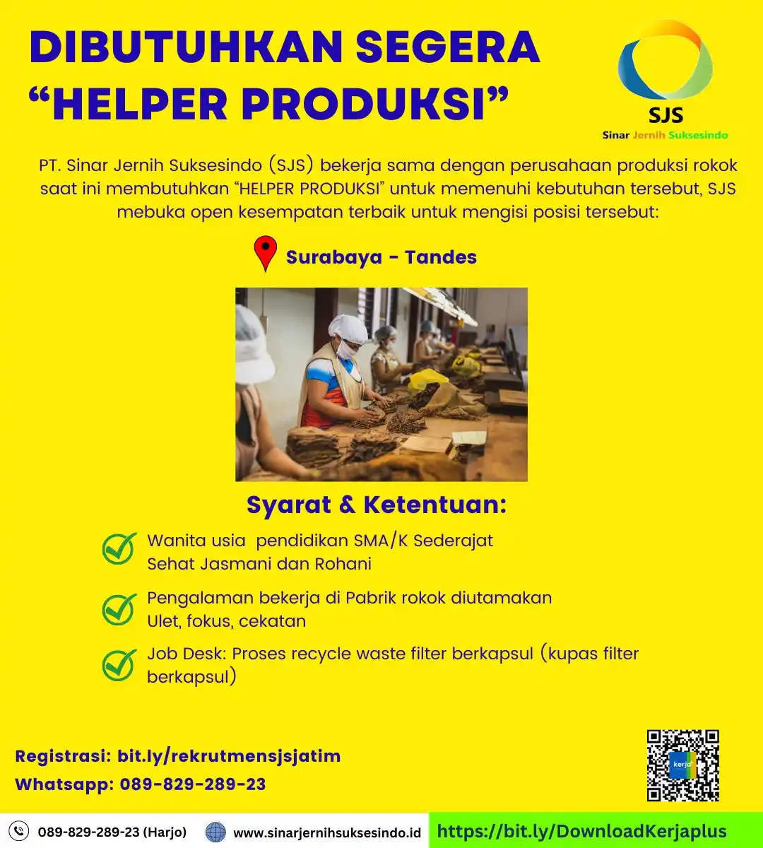 Image from Sharing Informasi Jatim Saluran: Dibutuhkan Segera 100 Karyawan! *Helper Kupas - Kapsul* PT. Sinar Jern...