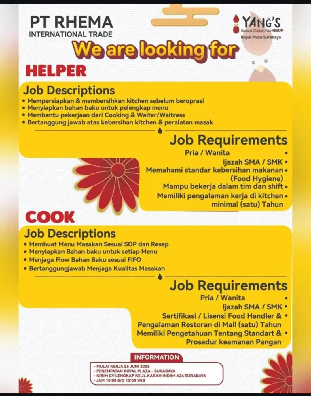 Image from Sharing Informasi Jatim Saluran: Helper dan Cook /Surabaya...