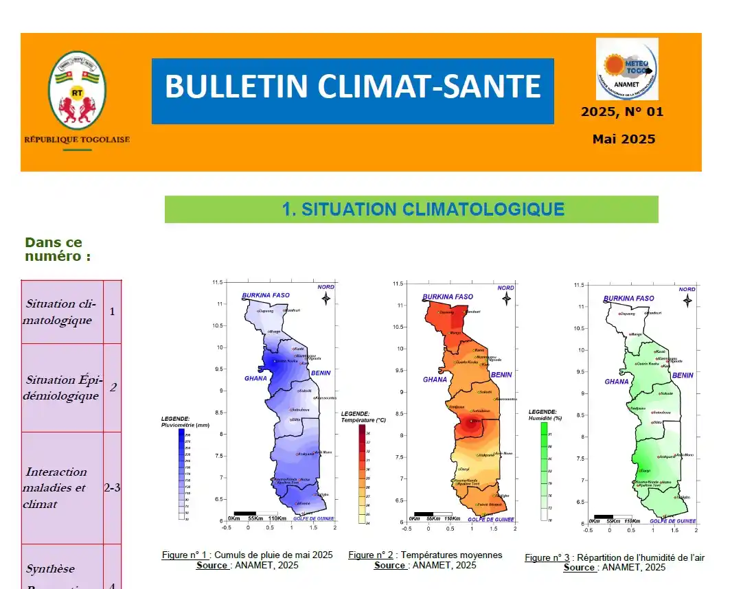 Image from ANAMET: Météo Togo: ℹ️ *BULLETIN CLIMAT-SANTÉ – MAI 2025* 🌦️ 1 *. Situation Climatologi...