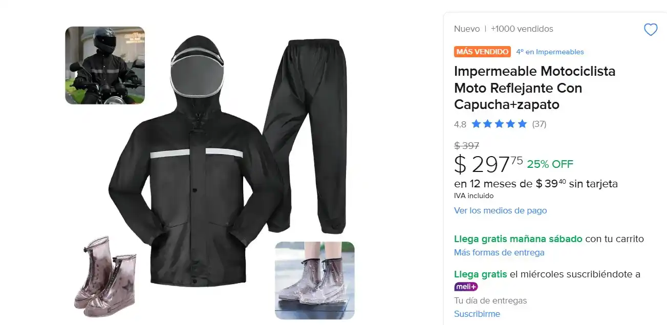 Image from Ofertas Mercado Libre: Impermeable Motociclista Moto Reflejante Con Capucha+zapato. *Tallas L...