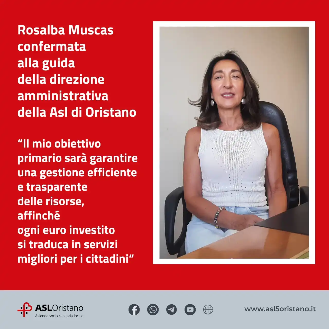 Image from Asl Oristano: La dottoressa Rosalba Muscas è stata confermata alla guida della direz...