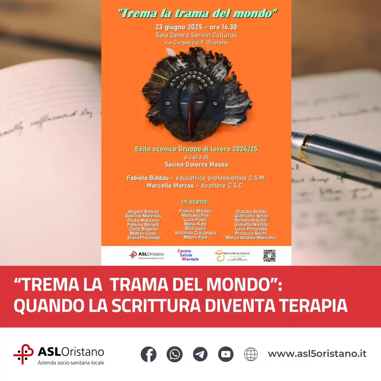 Image from Asl Oristano: La scrittura come terapia e il  palco come luogo dove costruire salute...