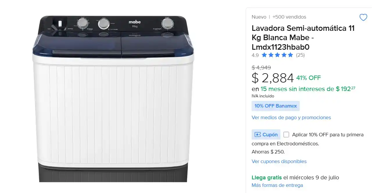 Image from Ofertas Mercado Libre: Lavadora Semi-automática *11 Kg* Blanca Mabe - Lmdx1123hbab0. De $4949...