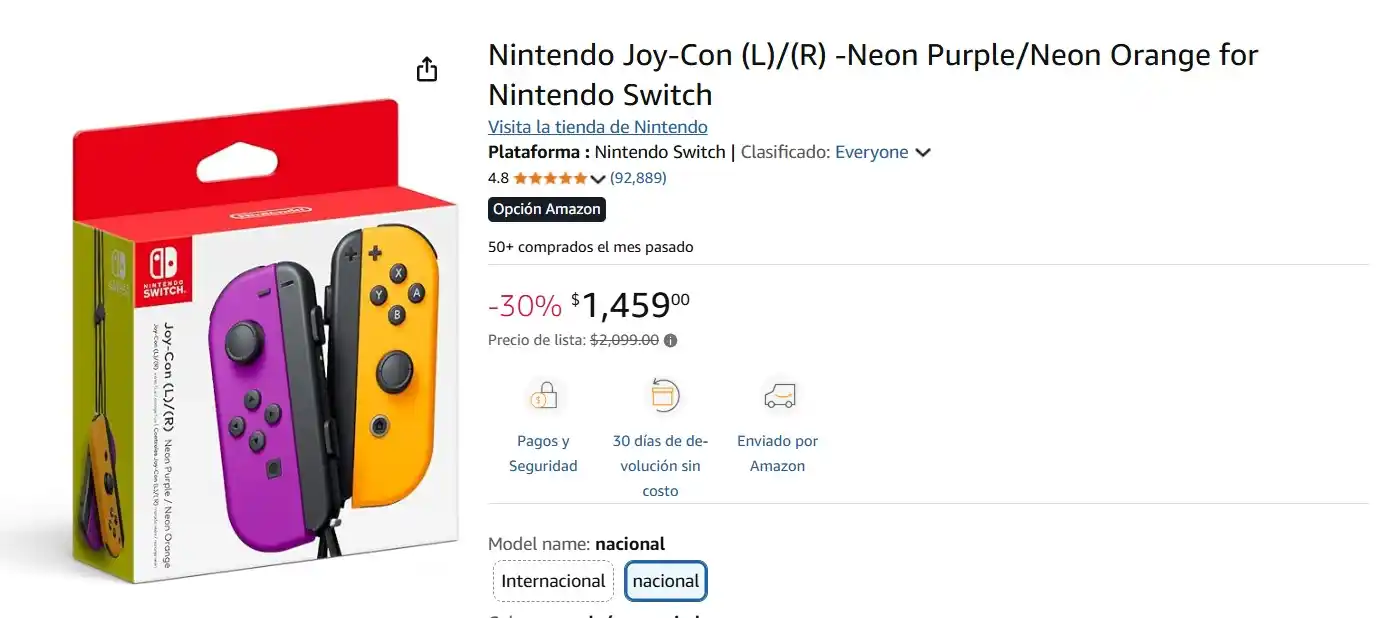 Image from Ofertas Mercado Libre: Nintendo Joy-Con (L)/(R) -Neon Purple/Neon Orange for Nintendo Switch....