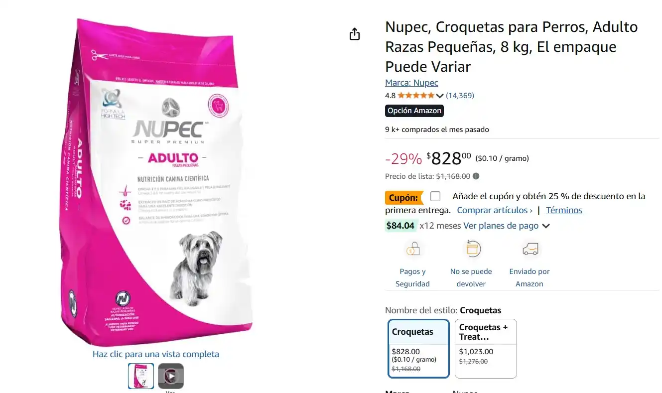 Image from Ofertas Mercado Libre: Nupec, Croquetas para Perros, Adulto Razas Pequeñas, *8 kg,* El empaqu...