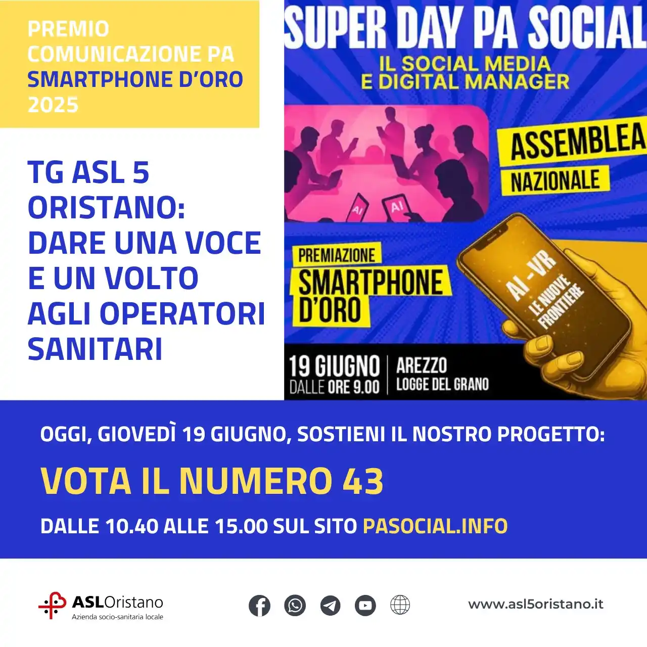 Image from Asl Oristano: PA Social, premio smartphone d'oro 2025.   C'è tempo fino alle ore 15....