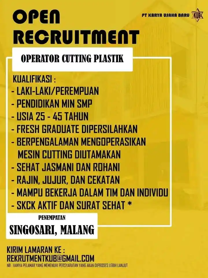 Image from Sharing Informasi Jatim Saluran: Penempatan singosari malang   REKRUTMENTKUB@GMAIL.COM...