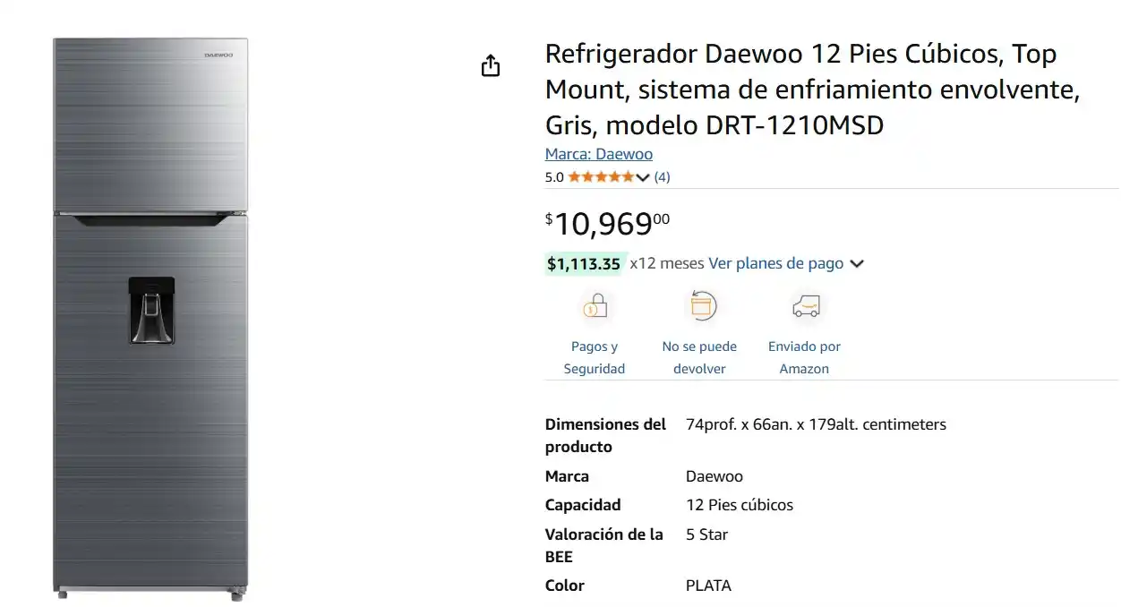Image from Ofertas Mercado Libre: Refrigerador Daewoo *12 Pies Cúbicos,* Top Mount, sistema de enfriamie...