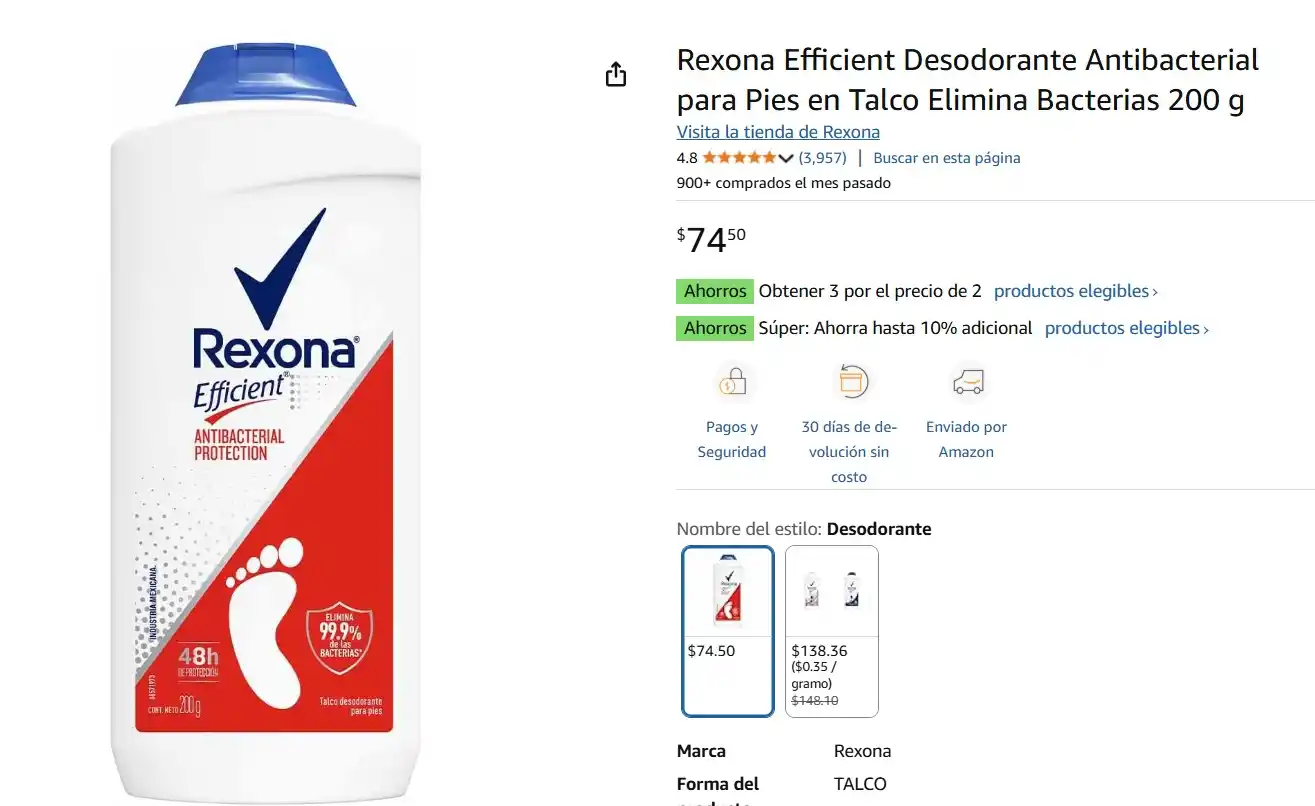 Image from Ofertas Mercado Libre: Rexona Efficient Desodorante Antibacterial para Pies en Talco Elimina ...