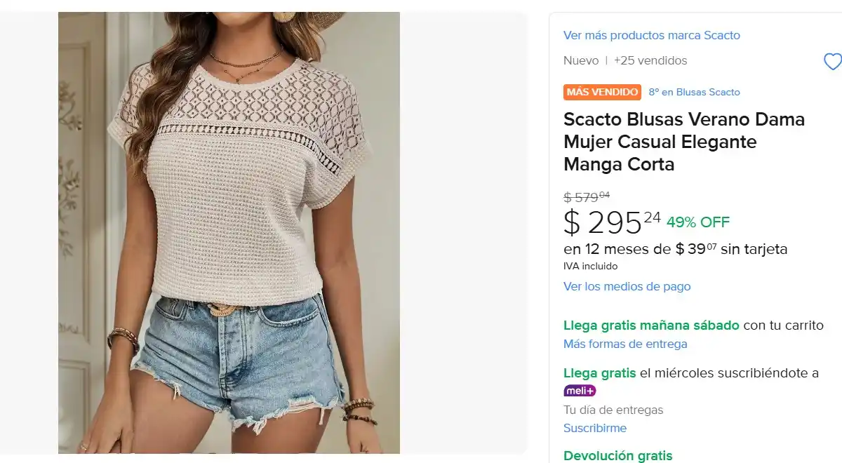 Image from Ofertas Mercado Libre: Scacto Blusas Verano Dama Mujer Casual Elegante Manga Corta. *Tallas M...