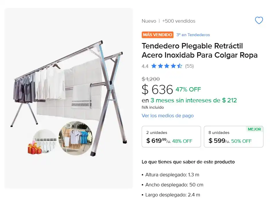Image from Ofertas Mercado Libre: Tendedero Plegable Retráctil Acero Inoxidab Para Colgar Ropa. De $1200...
