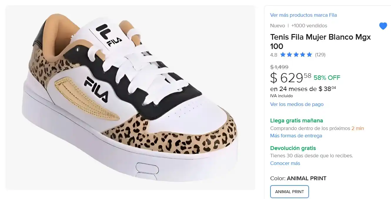 Image from Ofertas Mercado Libre: Tenis Fila Mujer Blanco Mgx 100. *Tallas 24, 25 y 26.* De $1499 queda ...