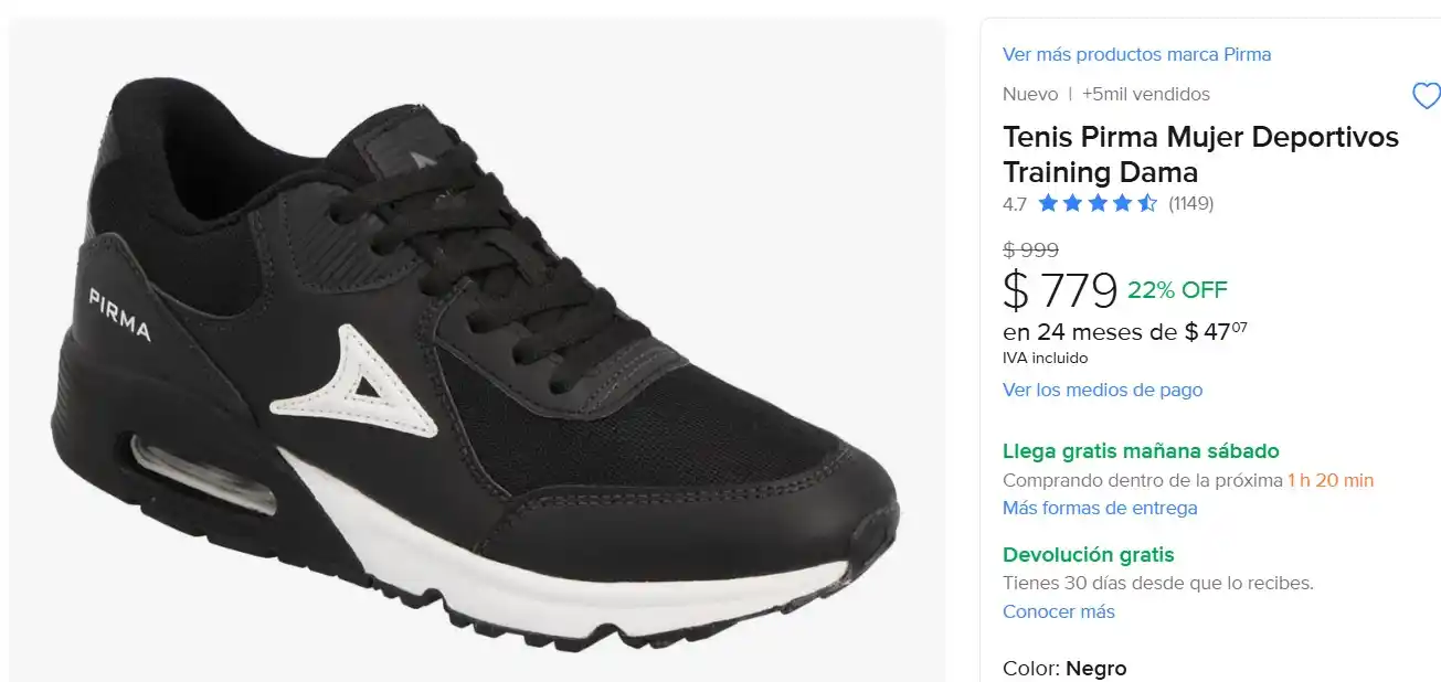 Image from Ofertas Mercado Libre: Tenis Pirma Mujer Deportivos Training Dama. *Tallas 20 a 26.* De $999 ...