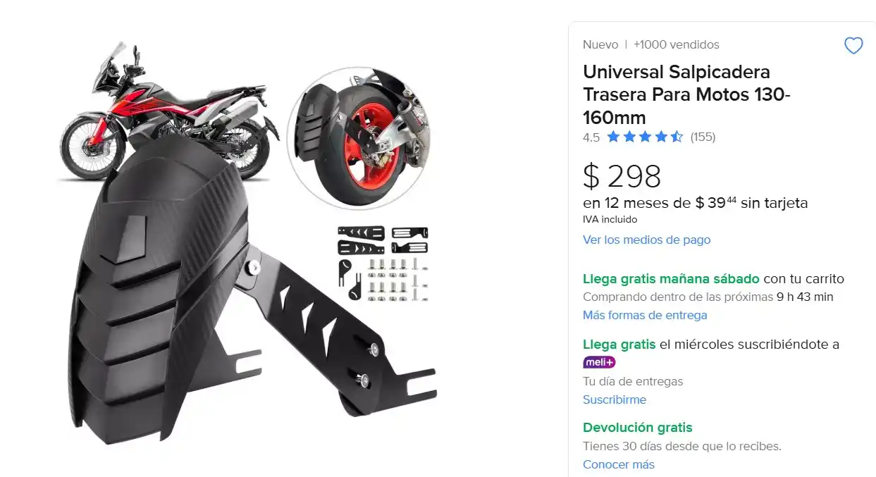 Image from Ofertas Mercado Libre: Universal Salpicadera Trasera Para Motos *130-160mm.* Queda en *$298.*...
