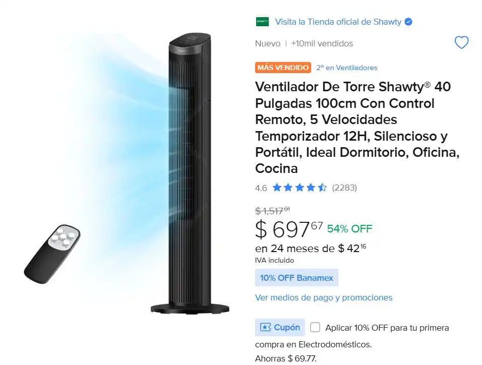 Image from Ofertas Mercado Libre: Ventilador De Torre Shawty® *40 Pulgadas 100cm* Con Control Remoto, 5 ...