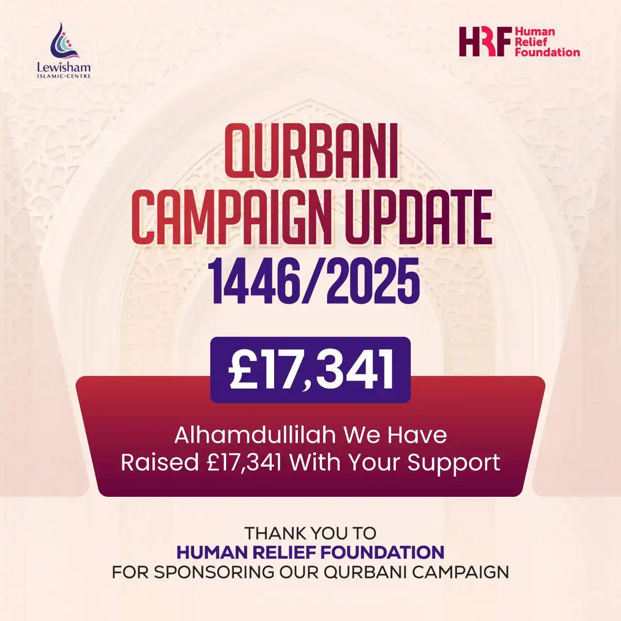 Image from Lewisham Islamic Centre: Alhamdullilah, we have raised £17,341 with your amazing support and ge...