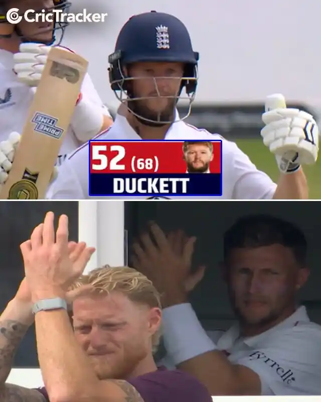 Image from CricTracker: Ben Duckett brings up a fine fifty in 68 balls 🔥 England in command a...