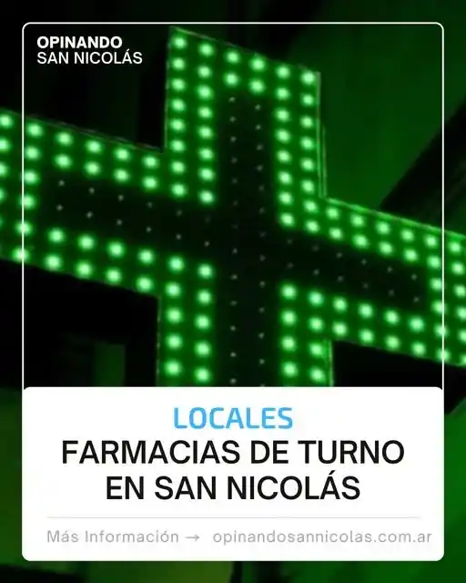 Image from Opinando San Nicolás [NOTICIAS]: ¡Buen día!  🌐 Desde las 8:30, las farmacias de turno (Grupo H) para e...