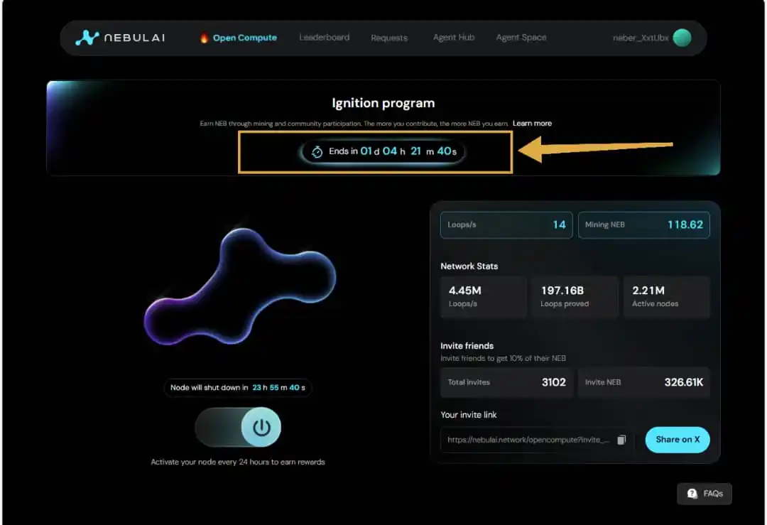 Image from Bravo Alpha Hub 🚀⛏️👨🏾💻: $NEB airdrop farming ends Tomorrow!🪂 Go to "open compute" and ensure...