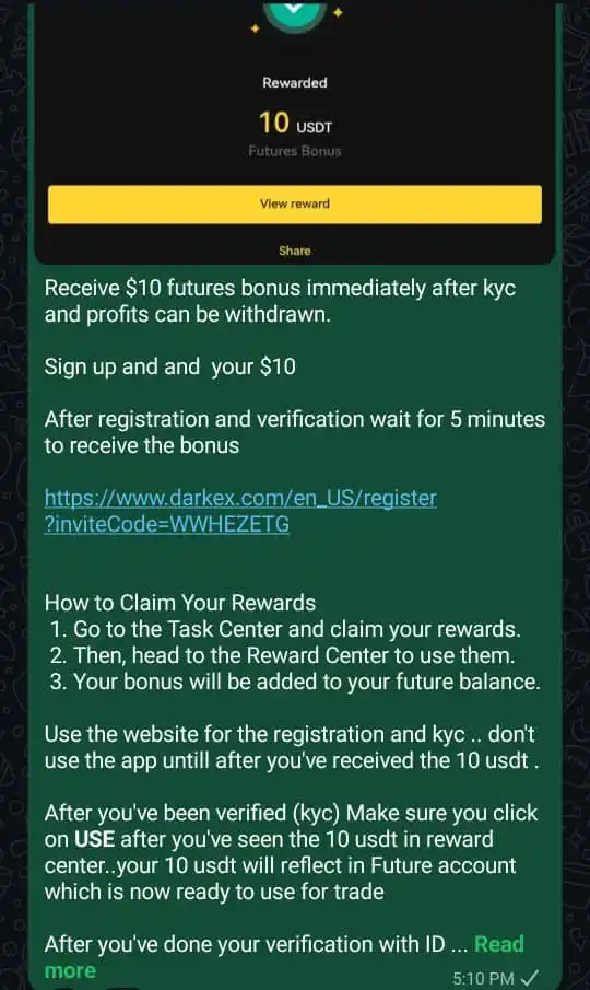 Image from COUNSELOR AYOBAMI: If you've registered for darkex, go and trade this  Btc sharp rejectio...