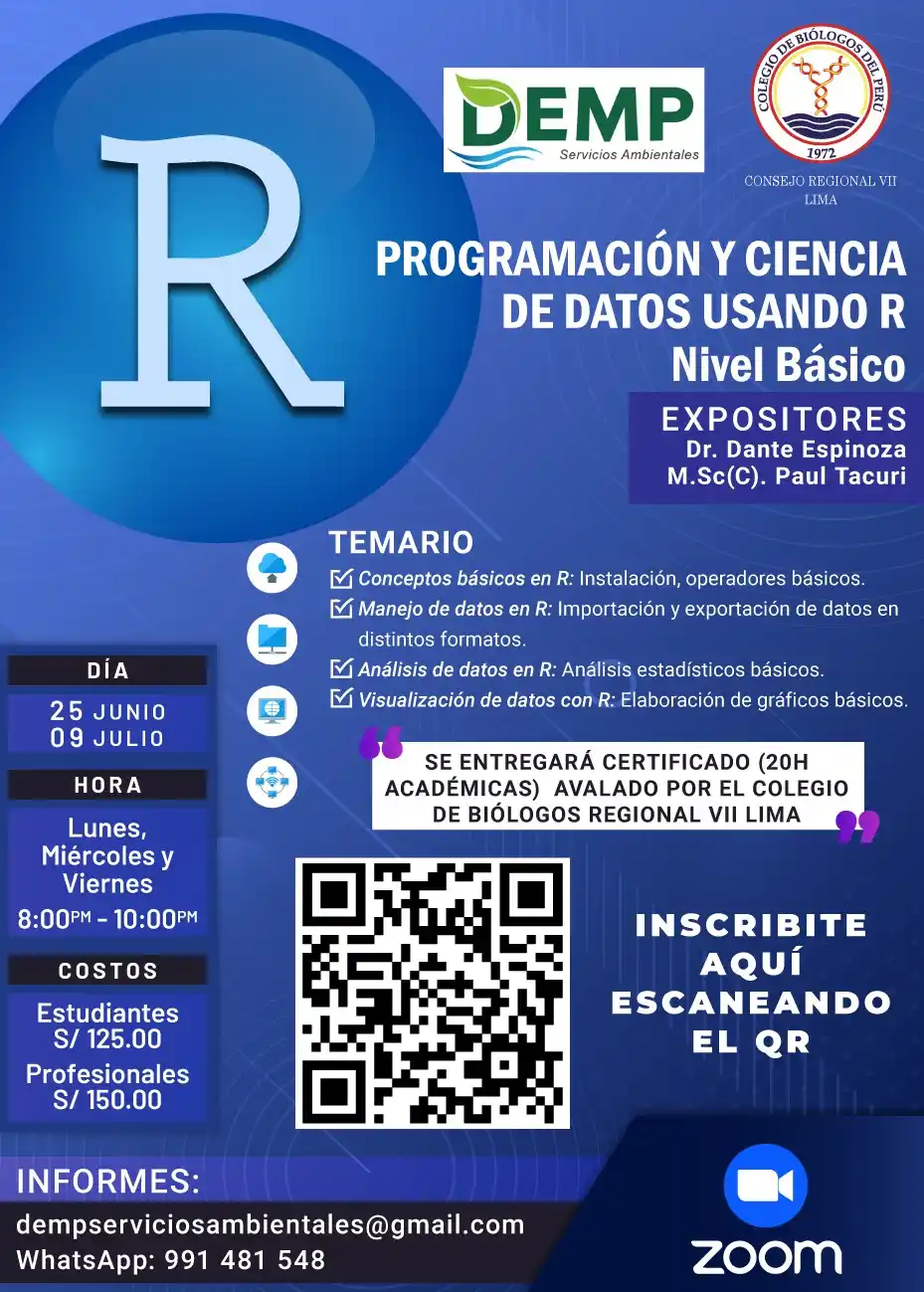 Image from CBP - CONSEJO REGIONAL VII LIMA: 📊 ¡Inscríbete en el curso "Programación y Ciencia de Datos usando R: ...