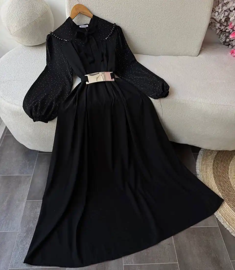 Image from متجر زهره🛍️للملابس👗: موديلات السود غير 🔥🫰🏻 فستان بلك + حزام دبل كلوش الاصلي خامه دبي ...